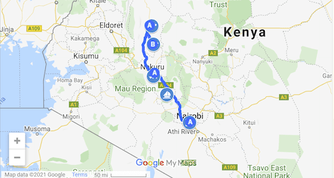 Map Journey to Lake Nakuru