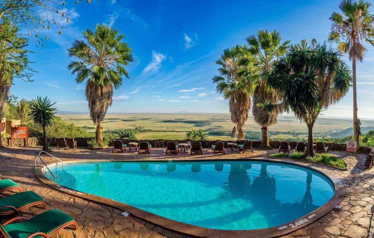 Swimming pool at Mara Serena Safari Lodge Kenya safari tour packages by Aether safari collection scaled