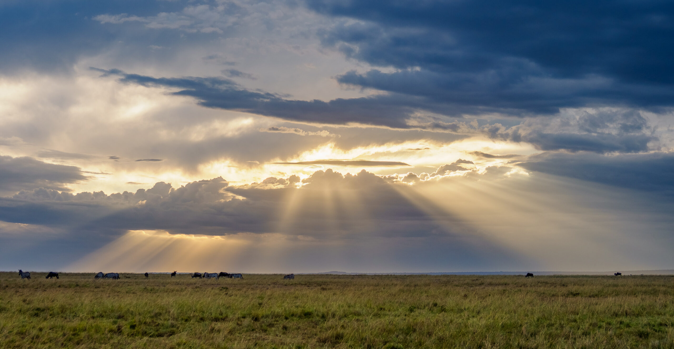 Sunbeams breaking through cloud over the plains